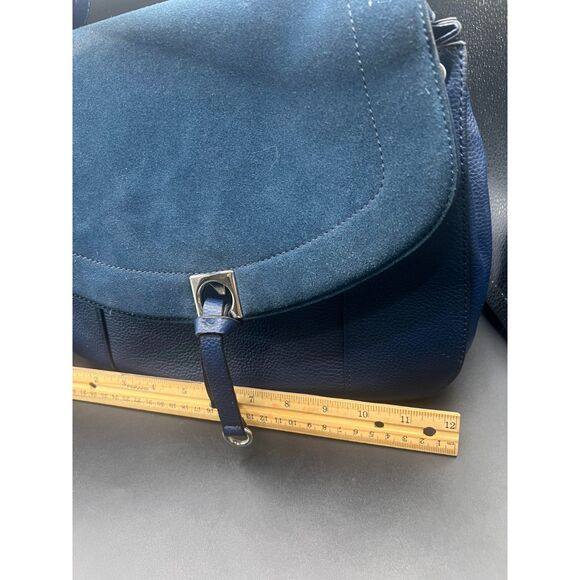 IVANKA TRUMP Claudia Twilight Blue Suede Leather Saddle Bag Style Tote Wallet - Picture 3 of 12